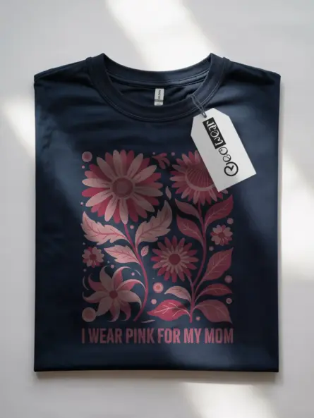 Heartfelt “I Wear Pink for My Mom” T-Shirt – Retro Floral Support Tee - Image 7