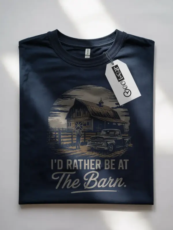 Navy Shirt Front – I’d Rather Be at The Barn – barn life t-shirt