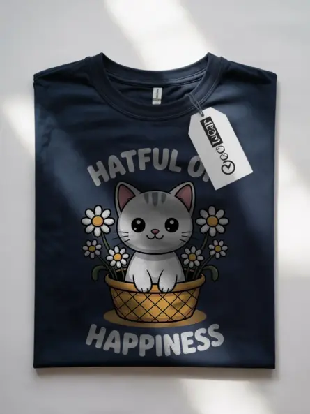Cheerful Kawaii Cat T-Shirt – Hatful of Happiness Gift Tee - Image 7