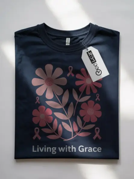 Elegant Living with Grace Breast Cancer Shirt – Floral Pink Ribbon Tee - Image 7