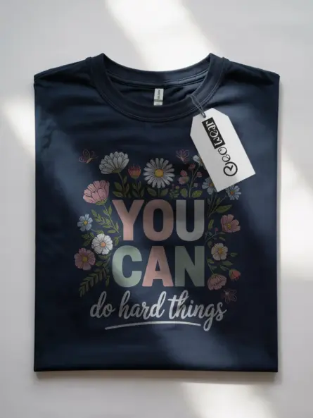 Motivational T-Shirt – Floral Chalkboard “Do Hard Things” Tee - Image 7