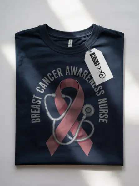 Powerful Nurse Breast Cancer Shirt – Pink Ribbon Awareness Tee - Image 7