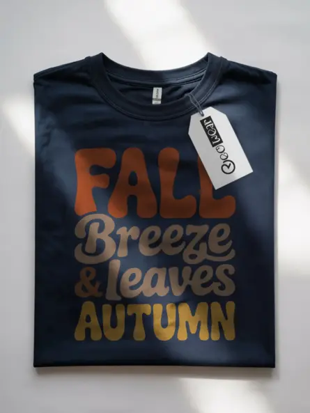 Retro Fall Tee– Vintage Autumn Leaves & Breeze Typography Tee - Image 7