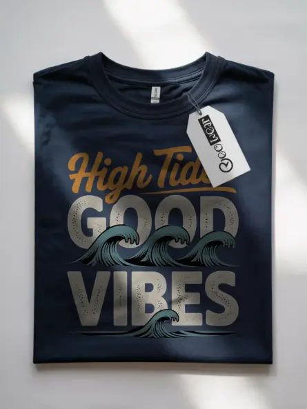 Retro Surf Beach T-Shirt High Tides Good Vibes - Image 7