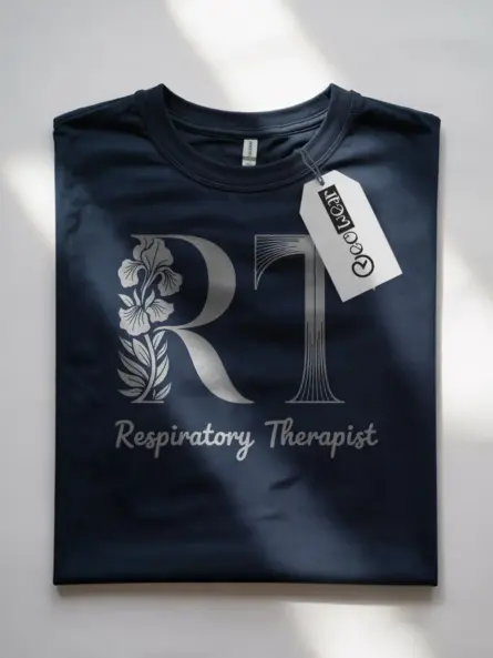 Navy respiratory therapist t-shirt front view – professional RT shirt