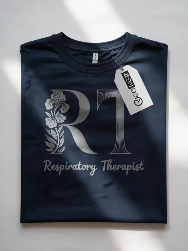 Navy respiratory therapist t-shirt front view – professional RT shirt