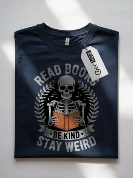Skeleton Reading T-Shirt – Stay Weird, Read Books, Be Kind Tee - Image 7
