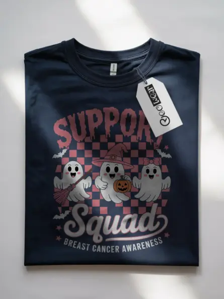 Support Squad Breast Cancer Shirt – Cute Halloween Awareness Tee - Image 7
