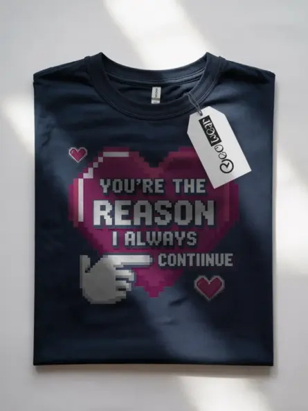 Pixel Art Gamer Couple T-Shirt – “You're The Reason” Retro 8-Bit Heart Tee - Image 10