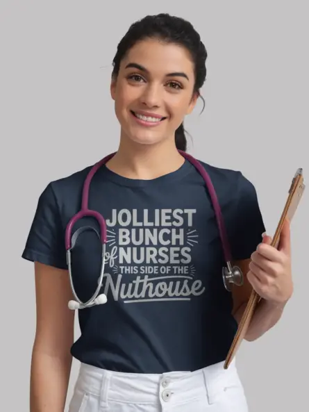 navy jolliest bunch of nurses shirt lifestyle image nurse unit apparel