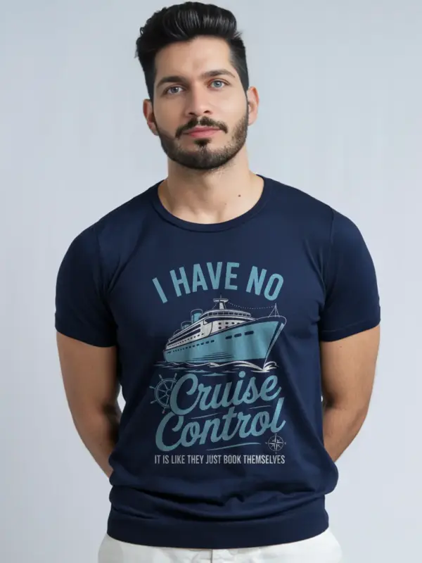 Navy Shirt I Have No Cruise Control Funny Cruise Shirt for Travelers Front View