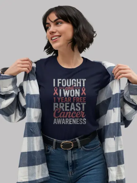 I Fought and I Won – Breast Cancer Survivor Shirt | Celebrate 1 Year Free - Image 8