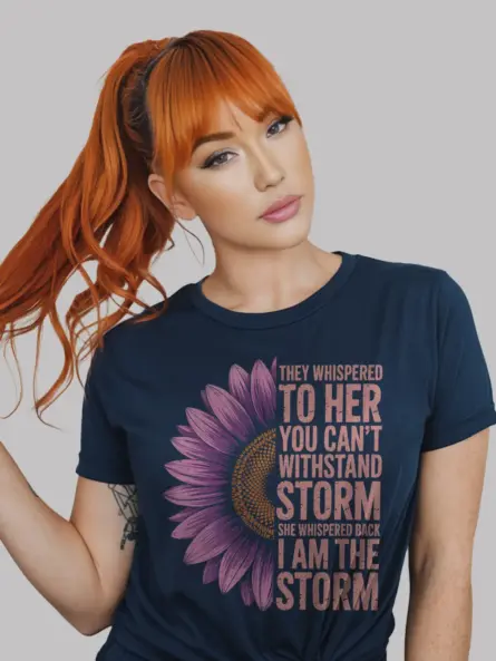 Empowerment "I Am the Storm Shirt" with Purple Sunflower Design - Image 8