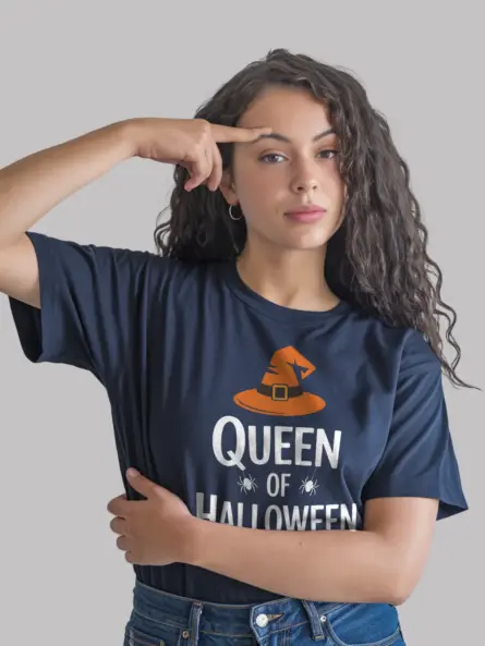 Queen of Halloween Shirt for Women – Witch Hat Graphic Tee - Image 12