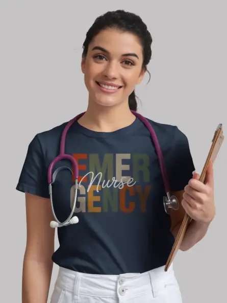 navy emergency nurse shirt lifestyle image for registered nurse
