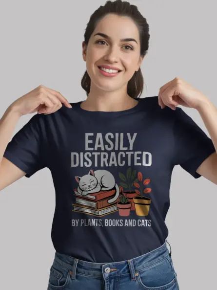 Cat Plant Book Shirt – Cozy Graphic Tee for Homebody Readers - Image 9