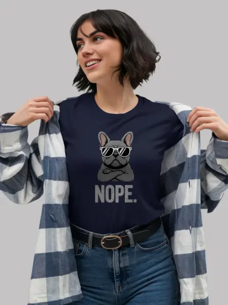Royal Blue French Bulldog Nope Tee funny French bulldog t-shirt front