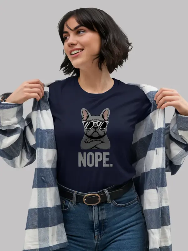 Royal Blue French Bulldog Nope Tee funny French bulldog t-shirt front