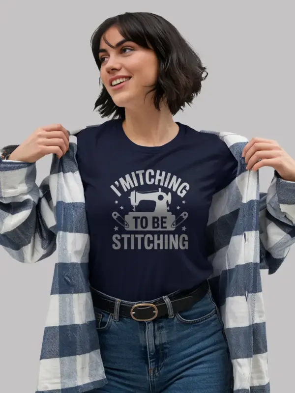Navy Tee shown from behind – funny sewing machine t-shirt