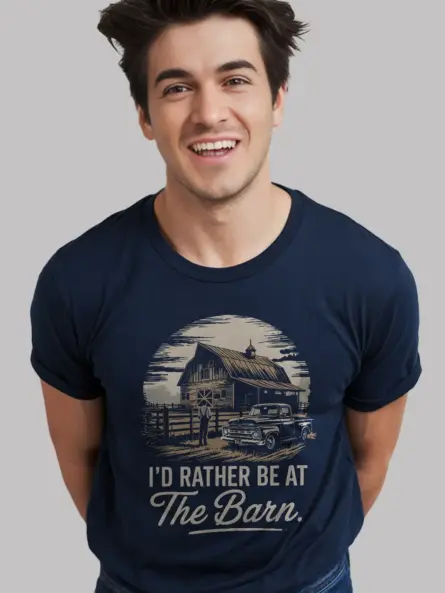 Navy Shirt – I’d Rather Be at The Barn – barn life t-shirt