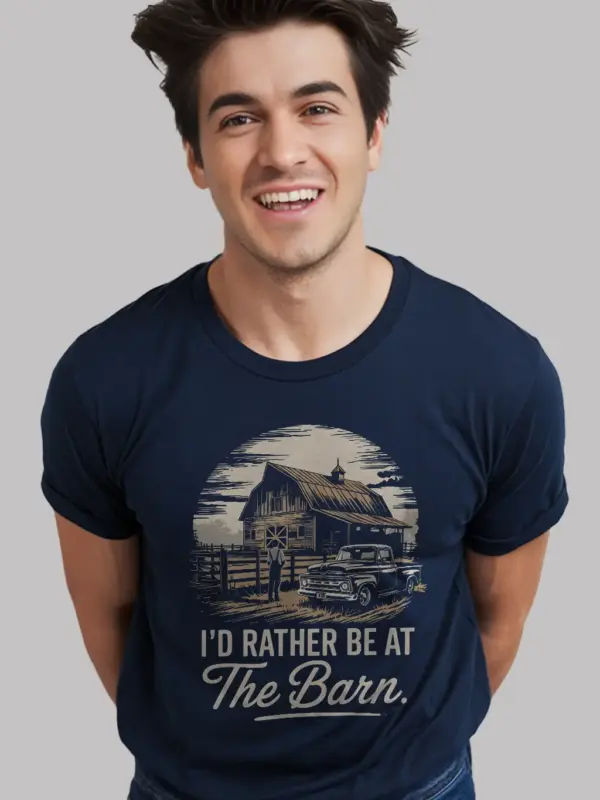 Navy Shirt – I’d Rather Be at The Barn – barn life t-shirt