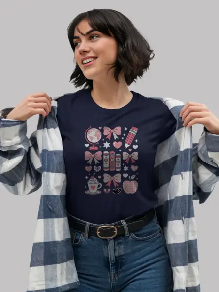 Kawaii T-Shirt – Irresistibly Cute Pink Bow & Book Grid Top - Image 9