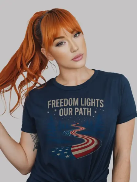 Powerful Patriotic American Flag Forest T-Shirt – Freedom Lights Our Path - Image 9