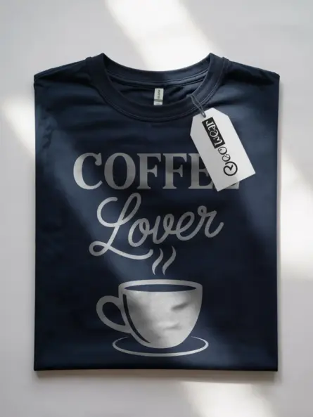Navy Better Coffee! LESS Bucks! affordable coffee lover tee front view