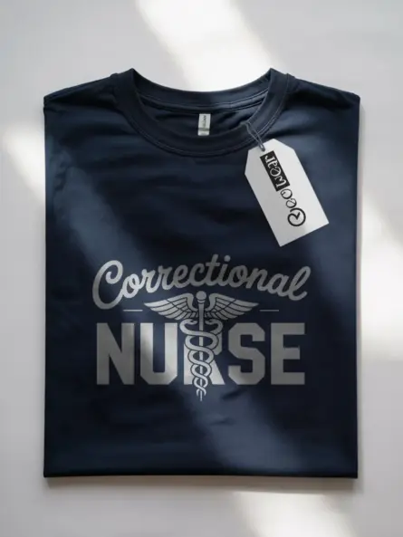 Navy Front Correctional Nurse T-Shirt with Caduceus Emblem