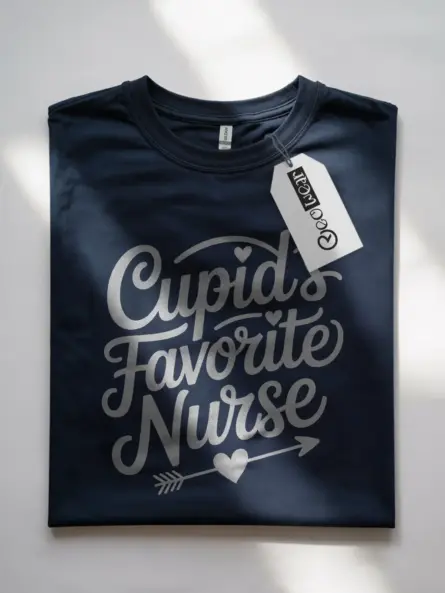 Navy Front View Cupid’s Favorite Nurse Shirt for Nurse Mom