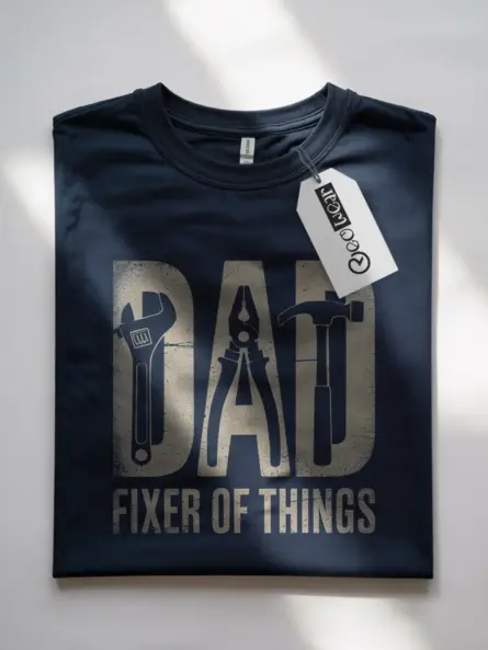 Navy Shirt “Dad Fixer of Things” Funny Dad Fixer T-Shirt Front View