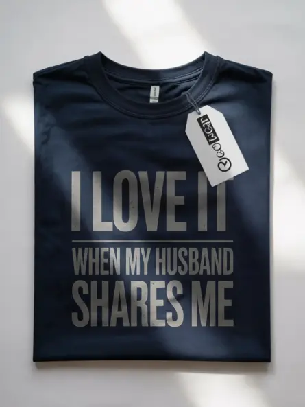 Navy front view I love it when my husband shares me provocative wife humor shirt
