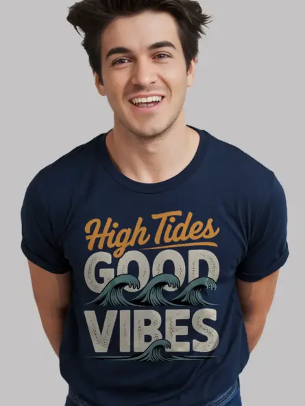 Retro Surf Beach T-Shirt High Tides Good Vibes - Image 9