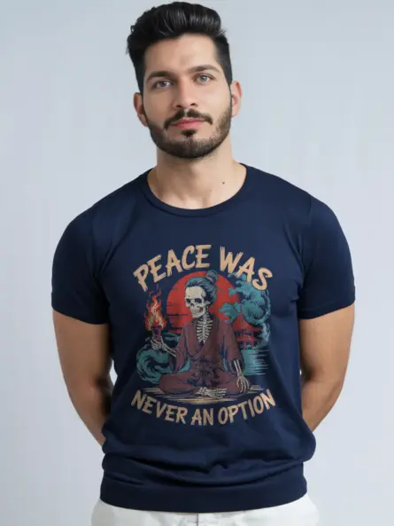 Navy samurai skeleton t-shirt with meditative skeleton