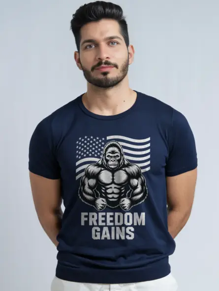 Freedom Gains Patriotic Gym Shirt – Bold USA Flag Workout Tee - Image 9