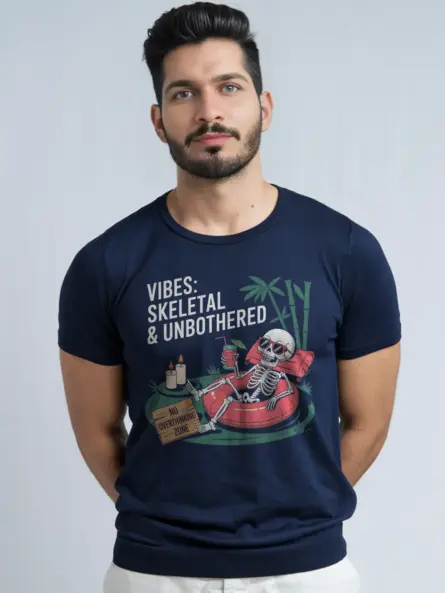 Navy skeleton relaxing t-shirt no overthinking zone
