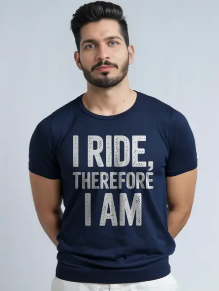 Bold Biker Quote T-Shirt – “I Ride Therefore I Am” Minimal Design - Image 9