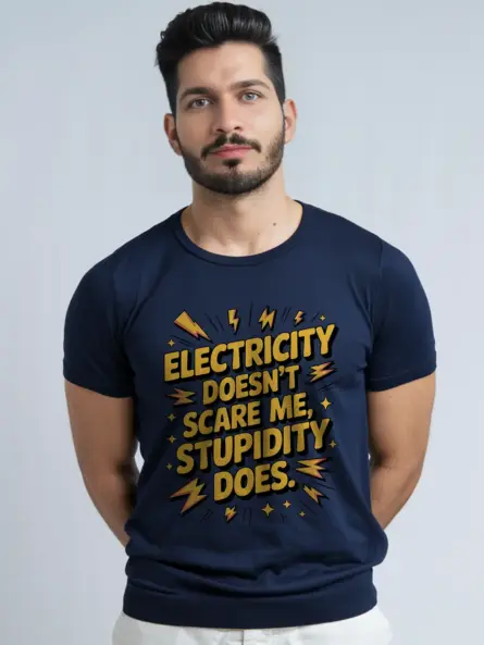 Funny Electrician Quote T-Shirt Stupidity Does Design - Image 9