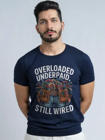 Funny Electrician T-Shirt Overloaded Underpaid Still Wired - Image 8