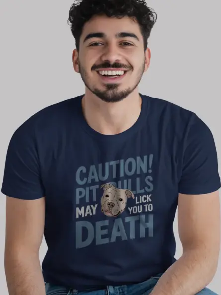 Caution Funny Pitbull Licking T-Shirt for Dog Lovers - Image 12
