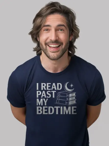 Charming I Read Past My Bedtime T-Shirt – Moon & Books Graphic Tee for Night Owl Readers - Image 9