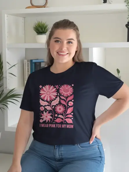 Heartfelt “I Wear Pink for My Mom” T-Shirt – Retro Floral Support Tee - Image 8