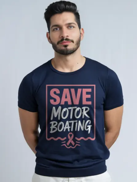 Save Motor Boating Shirt – Funny Pink Ribbon Awareness Tee - Image 3
