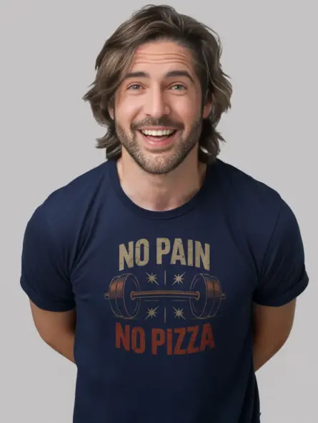 Vintage Motivational Gym T-Shirt – No Pain No Pizza Barbell Design - Image 9