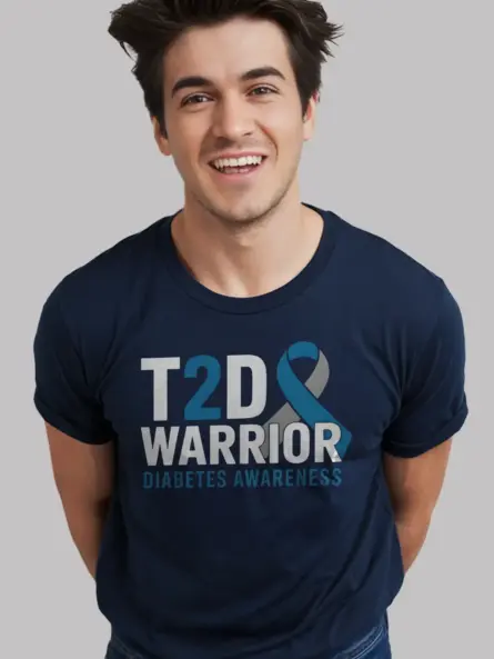 Bold T2D Warrior Diabetes Shirt – Blue Gray Awareness Ribbon Tee - Image 9