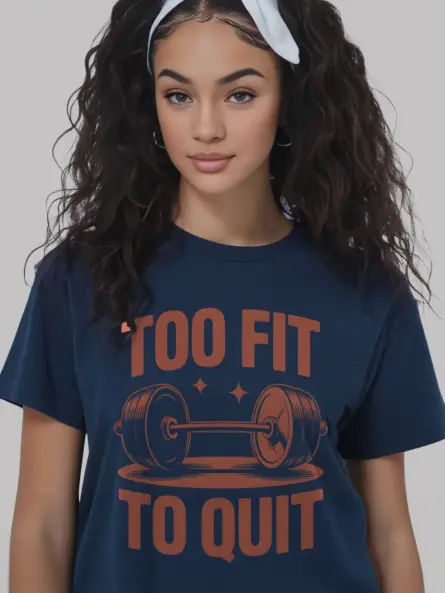 Too Fit To Quit T-Shirt | Retro Barbell Gym Motivation Tee - Image 8