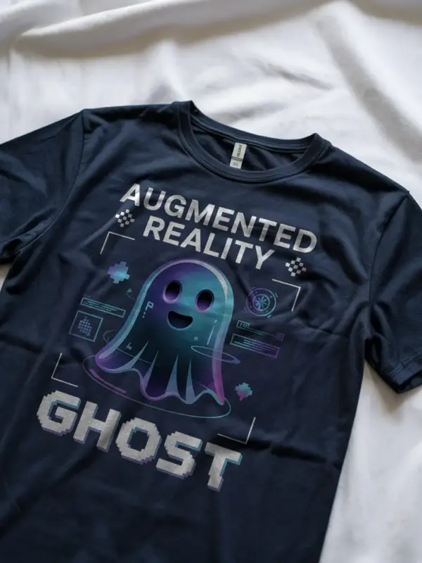 Lifestyle shot navy shirt Augmented Reality Ghost T-Shirt