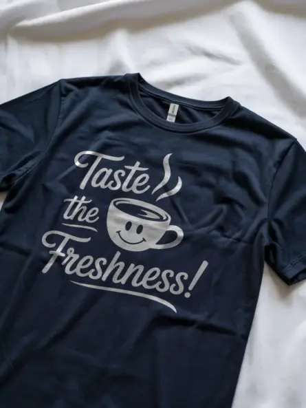 Navy lifestyle shot – Taste the Freshness – coffee lover t-shirt