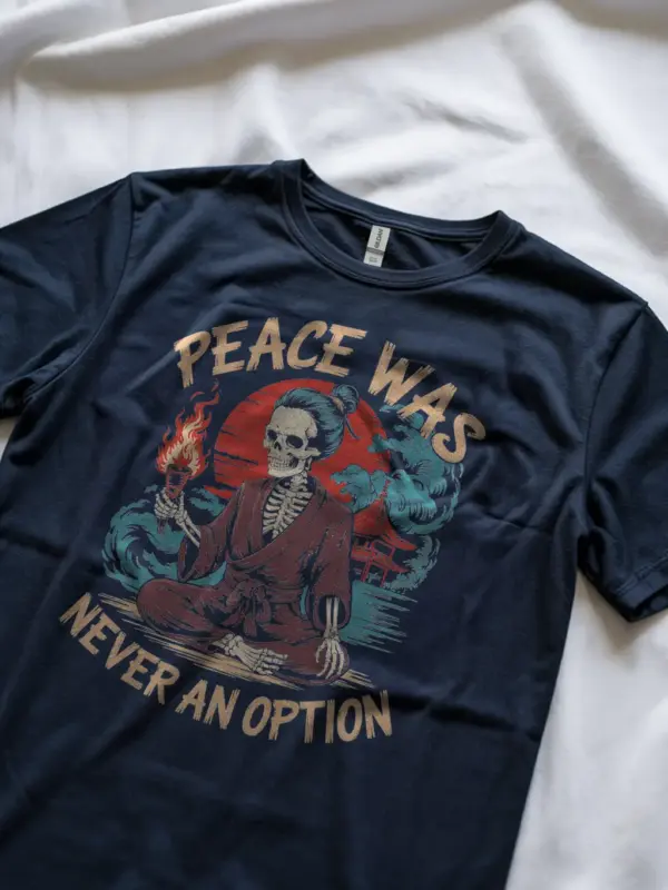 Lifestyle image Navy martial arts skeleton graphic tee