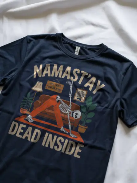 Navy Namastay Dead Inside T-Shirt – Dark Humor Yoga Apparel